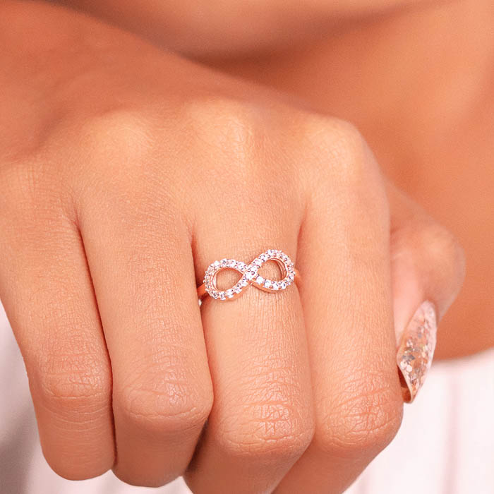 Diamond Accent Heart and Infinity Ring in Sterling Silver with 14K Rose Gold  Plate | Zales